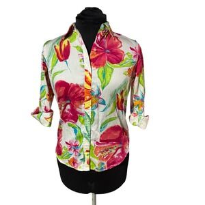 Lauren Ralph Lauren Womens M Hawaiian Tropical Floral Button Shirt Cruise Resort